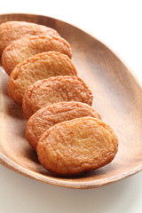 Asian food, Fish cake on wooden plate