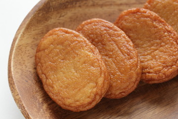 Asian food, Fish cake on wooden plate