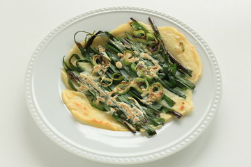 Korean food, leek and scallion pan cake