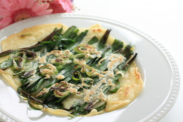 Korean food, leek and scallion pan cake