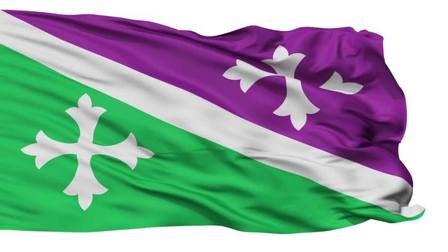 Adjuntas flag, city of Puerto Rico, realistic animation isolated on white seamless loop - 10 seconds long (alpha channel is included)