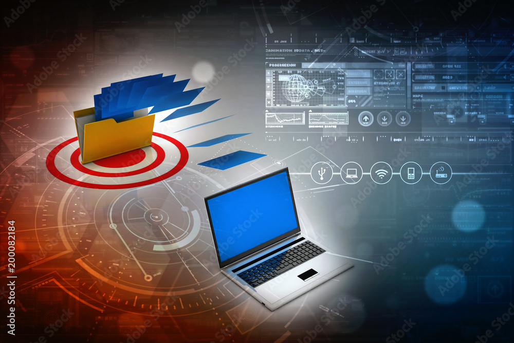 Poster 3d rendering folder connected to computer network