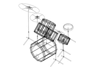 Drums 3D blueprint - isolated