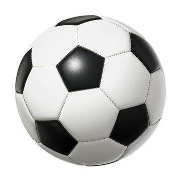 typical black and white soccer ball isolated on white background