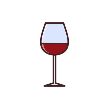 Wine tasting is a laconic emblem in a linear flat style. Glass with red wine digital stamp.