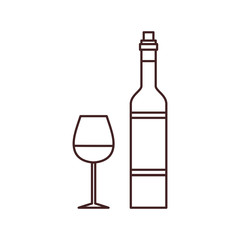 Wine tasting is a laconic emblem in a linear flat style. Bottle and a glass of wine digital stamp.