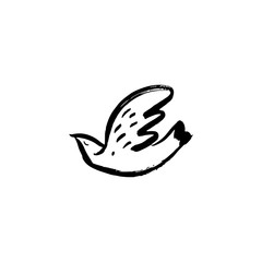 Hand sketched bird. Black cut silhouette on a white background. Hand drawn design elements. Vector illustration.