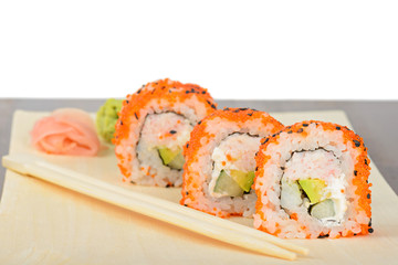 Closeup California maki sushi in row