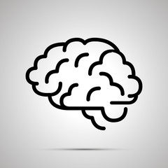 Simple black human brain icon with with shadow