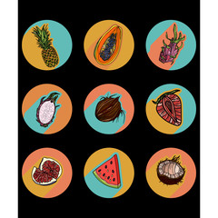 Tropical fruit icons.