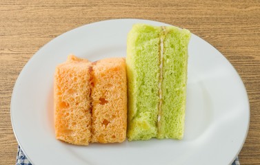 Plate of Pandan and Orange Chiffon Cake