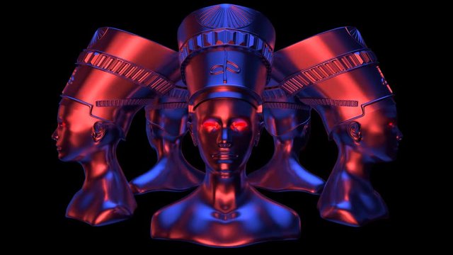 Nefertiti Heads VJ Loop - is a stunning ancient motion graphic animation featuring a close-up view of Egypt Queen face with bright red eyes. Perfect to use in ancient videos, Egypt graphics, thematic 