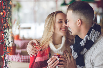 Attractive couple in a cafe