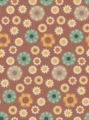 Fototapeta na wymiar Ornamental seamless pattern with leaf and flowers. Cute print in scandinavian style.The image is made in the style of spring things. Abstract background. Ornamental, traditional, simple.