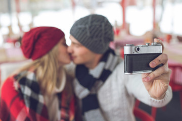 Young couple making selfie