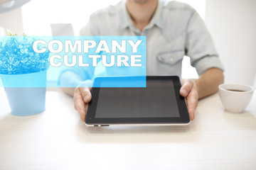 Company culture text on virtual screen. Business, technology and internet concept.