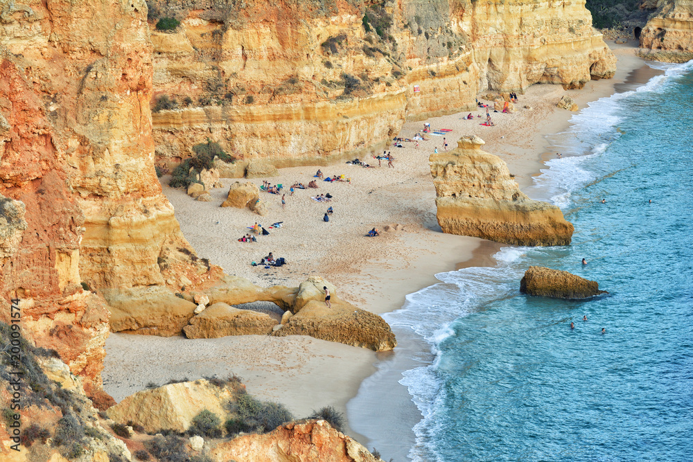 Poster Algarve beach, amazing destination in portugal and  all seasons attraction for many tourists in entire world