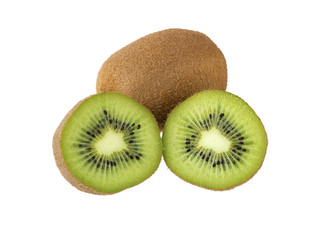Ripe whole kiwi fruit and half kiwi fruit isolated