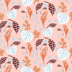 Seamless pattern with florals and botanics plant leaves.
