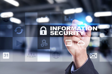 Information security and data protection concept on the virtual screen.