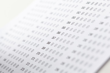 Test score sheet with answers