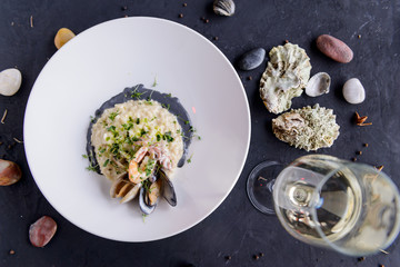 Beautiful served food on plate, meat with natural vegetables