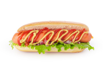 Fresh hot dog isolated on white