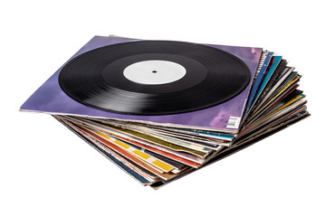 Stack of vinyl records covers isolated on white - Powered by Adobe