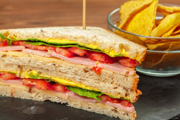 sandwich on a wooden table