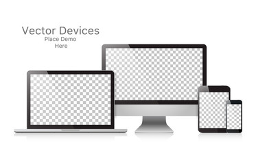 Set realistic vector devices on a white background