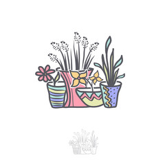 Flower in Pot Logo Illustration Design