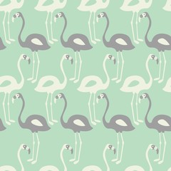 Flamingo seamless pattern on mint background, vector illustration