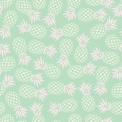 Pineapple seamless pattern on mint background, vector illustration