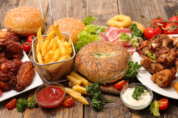 selection of junk food, american food