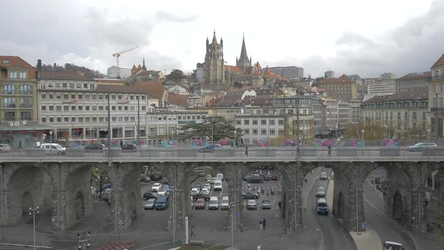 Grand-Pont Bridge and Notre-Dame Cathedral of Lausanne