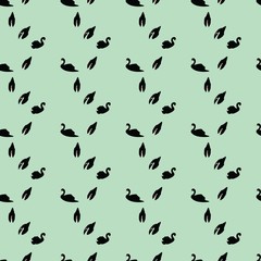 Fototapeta na wymiar Swan seamless pattern on mint background, vector illustration