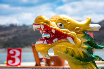 Carved and painted dragon head of a Dragonboat