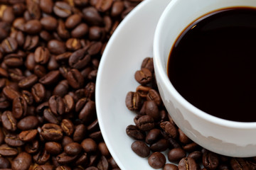 Coffee cup and coffee beans