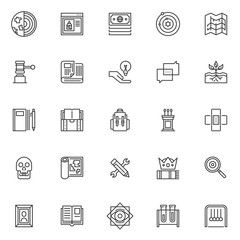 Knowledge outline icons set. linear style symbols collection, line signs pack. vector graphics. Set includes icons as earth science, internet browser with pencil , money, solar system, blueprint