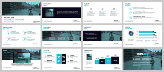 Business presentation slides templates from infographic elements. Can be used for presentation, flyer and leaflet, brochure, corporate report, marketing, advertising, annual report, banner, booklet. - obrazy, fototapety, plakaty