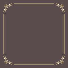 Classic vector square golden frame with arabesques and orient elements. Abstract ornament with place for text. Vintage pattern