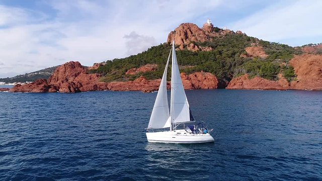 Aerial view of cap Esterel on French Riviera, between Cannes and Saint Raphael, HD movie (1920X1080)