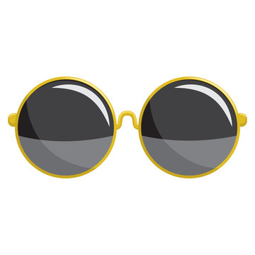 Fashion sunglasses in a gold plastic frame round oversize shape. Vector cartoon icon isolated on a white background.