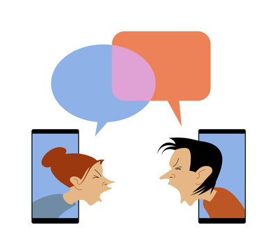 Conflict. A man and a woman quarrel. Vector illustration in a flat style