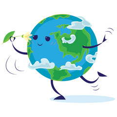 Earth day, planet surrounded by greenery and leaves, ecology world concept , green and blue globe protection, global eco save nature vector illustration isolated on white background