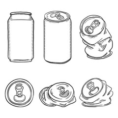 Vector Set of Sketch Aluminium Can Illustrations