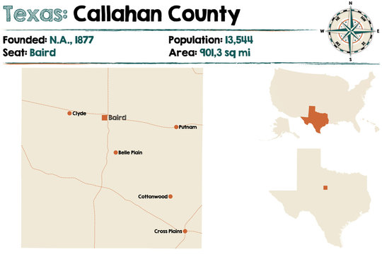 Detailed Map Of Callahan County In Texas, USA.