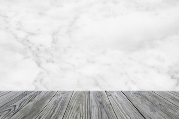 Natural wood table texture on white marble background. texture for add text. use for product display.