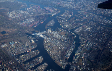 Aerial view of  port of Hamburg