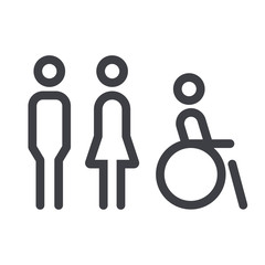 Gender icon. Man and Woman icon isolated minimal design. Toilet line icon, outline vector sign, linear style pictogram isolated on white. WC symbol, vector logo illustration. - obrazy, fototapety, plakaty